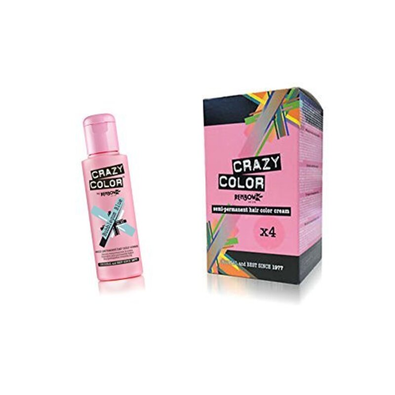 Crazy Color Renbow Semi Permanent Hair Dye Colour Cream, Bubble-gum Blue No 63, 4 x 100ml