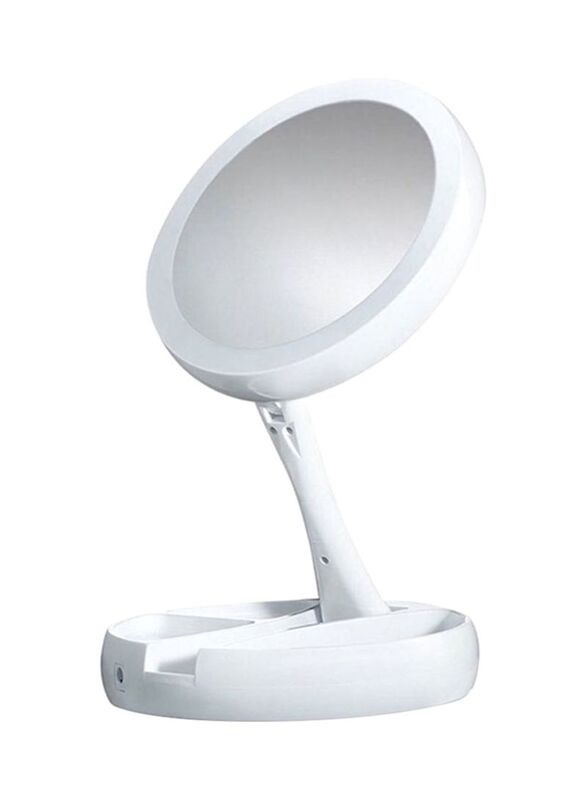 Double Sided LED Light Desk Mirror, White