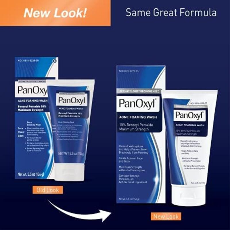 PanOxyl Acne Foaming Wash Benzoyl Peroxide 10% Maximum Strength Antimicrobial, 5.5 oz.2 Pack Bundle, cream, 5.5 Fl Oz (Pack of 2)