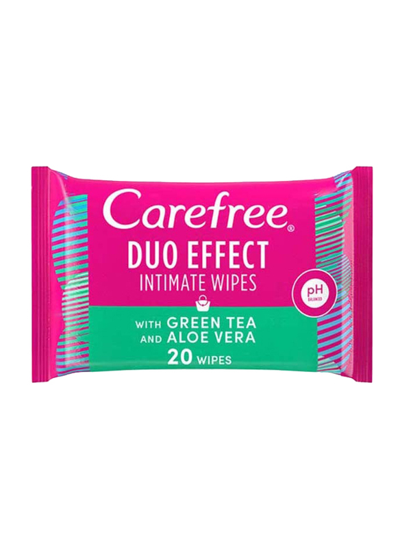 

Carefree Duo Effect Intimate Wipes With Green Tea and Aloe Vera, 20 Pieces