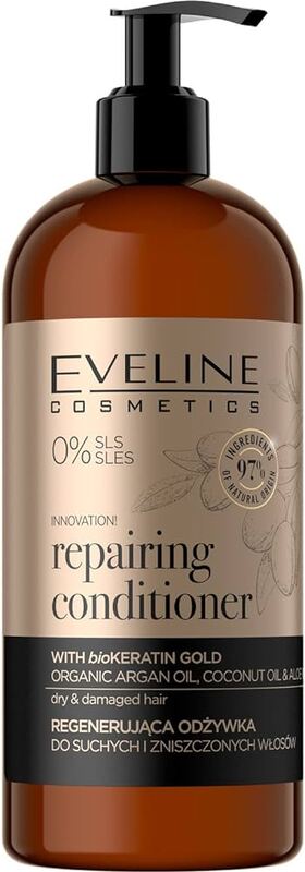 Eveline Cosmetics Repairing Conditioner with Bio Keratin Gold, Organic Argan Oil, Coconut Oil & Aloe Vera 500ml