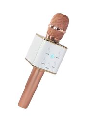 Wireless Q7 Karaoke Microphone with Speaker & USB, Rose Gold/White