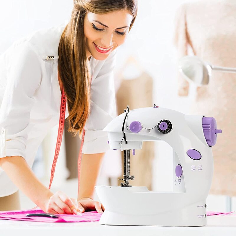 Bty Mini Portable Multi-function Sewing Machine, White/Purple