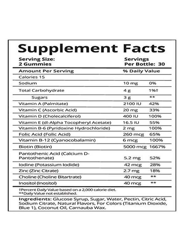 Sugar Bear Hair Vitamins Vegan Dietary Supplement, 60 Gummies