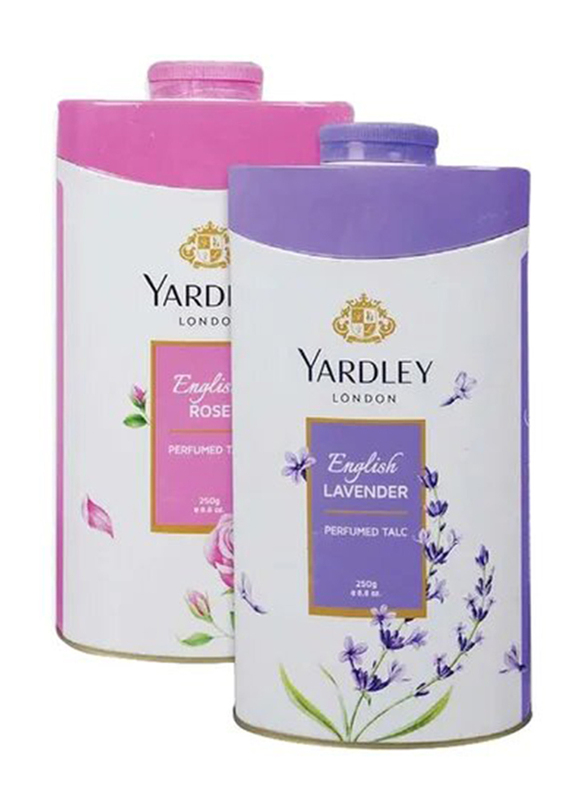 Yardley London 2-Piece English Lavender Perfume Talcum Powder, White, 250gm