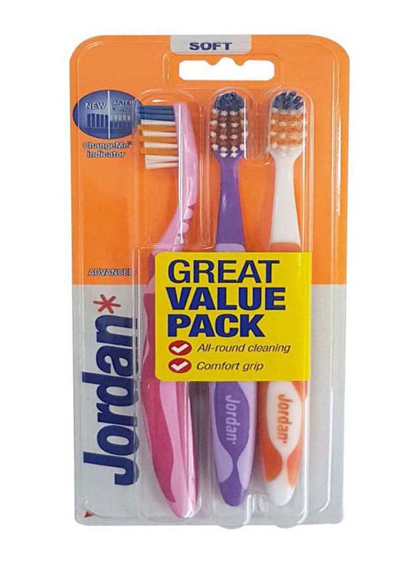 Jordan Advanced Cleaning Medium Manual Toothbrush Set, 8cm, 3 Pieces