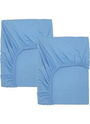 Len Solid Pattern Fitted Cotton Sheet, Blue