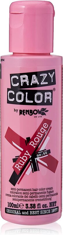 Renbow Crazy Color Semi Permanent Hair Dye Colour Cream, Ruby Rouge, 100 ml