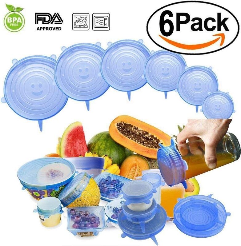 Silicone Stretch Container Lids, 6-Piece, Blue/Clear