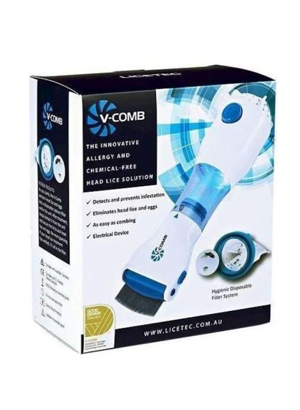 V-Comb Electric Lice Removing Comb, White/Blue