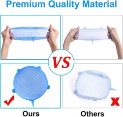 Silicone Stretch Container Lids, 6-Piece, Blue/Clear