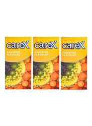 Carex Assorted Flavours Condoms, Yellow, 3 x 12 Condoms