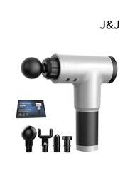 J&J Deep Tissue Muscle Electric Massage Gun, Silver/Black, 5 Pieces