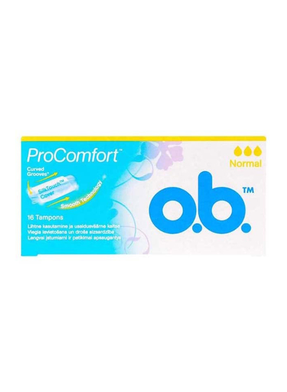 O.B. Pro Comfort Curved Grooves Normal Tampons, 16 Pieces