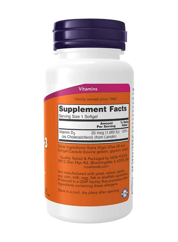 Now Foods High Potency Vitamin D-3 1000 IU Dietary Supplement, 180 Softgels