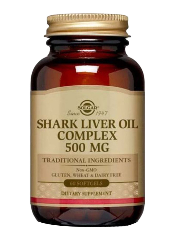 Solgar Shark Liver Oil Complex Dietary Supplement, 500mg, 60 Softgels