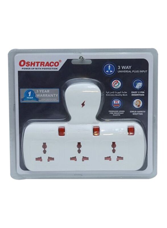 Oshtraco 3 Way Universal Extension T-Socket, White/Red