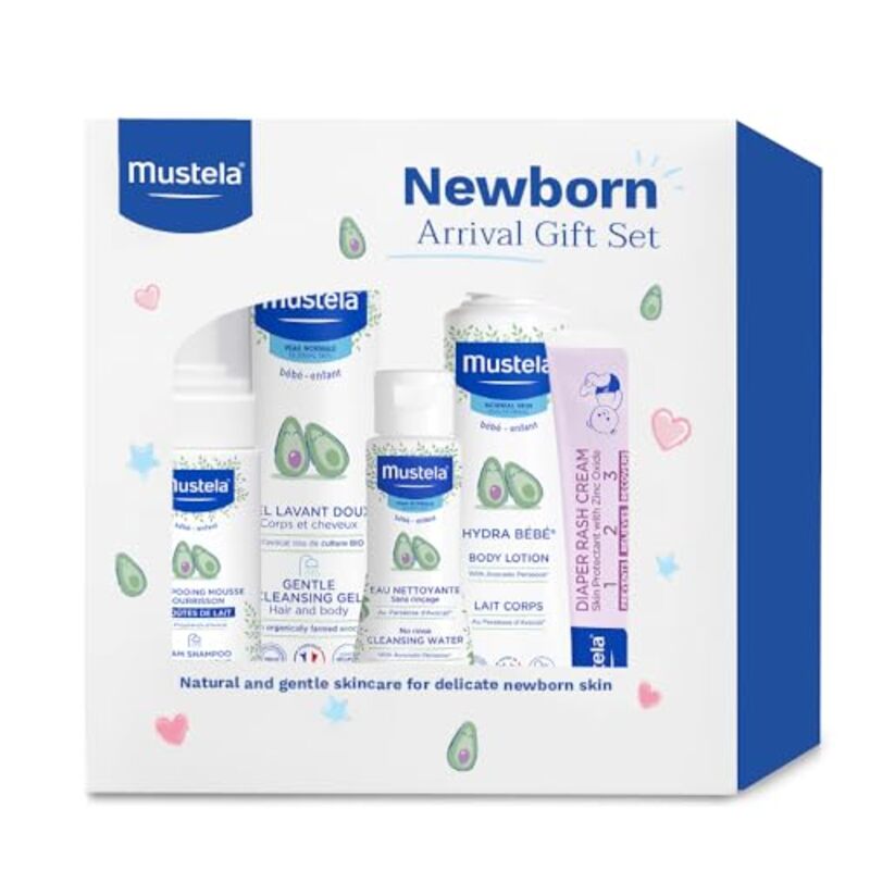 MUSTELA NEWBORN ARRIVAL GIFT SET, BABY BATH TIME AND SKIN CARE ESSENTIALS, 5 ITEMS