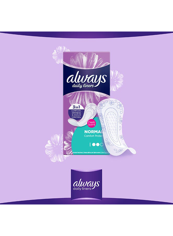 Always Daily Liners Comfort Protect Panty Liners With Fresh Scent, Normal, 20 Pieces