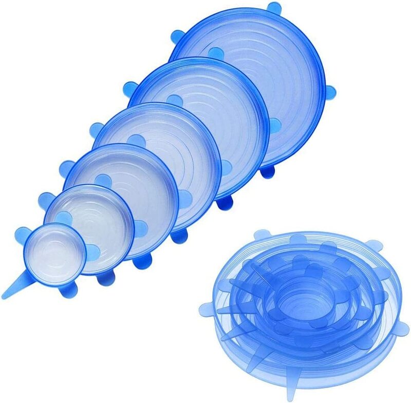 Silicone Stretch Container Lids, 6-Piece, Blue/Clear