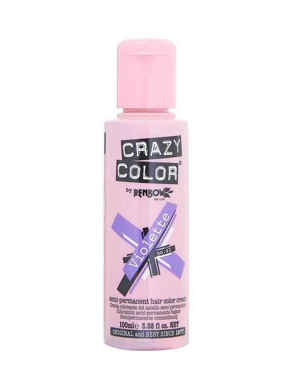 Crazy Color Semi-Permanent Hair Colour Cream, 100ml, Violette 43, Purple