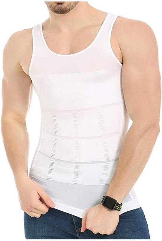 Men's Sleeveless Slimming Body Shaper Vest, White, Large