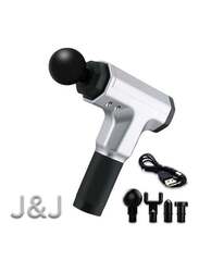 J&J Deep Tissue Muscle Electric Massage Gun ( Pro Max ) Bold Version 2 with USB, Silver/Black, 6 Pieces