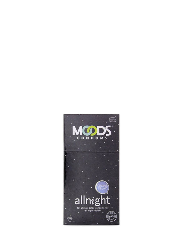 Moods All-Night Climax Delay Condom, Black, 12 Pieces