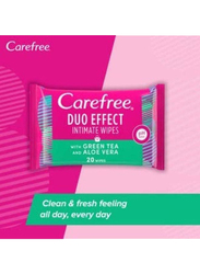 Carefree Duo Effect Intimate Wipes With Green Tea and Aloe Vera, 20 Pieces