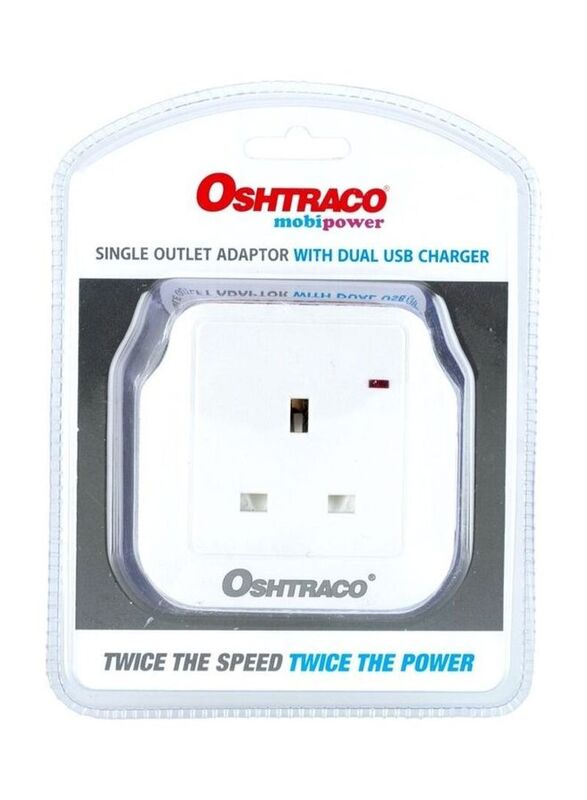Oshtraco Outlet Adaptor with USB Charger, White