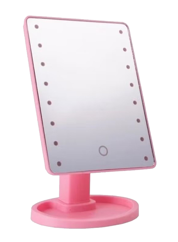 Adjustable Makeup Mirror with LED Lights, Pink/Silver