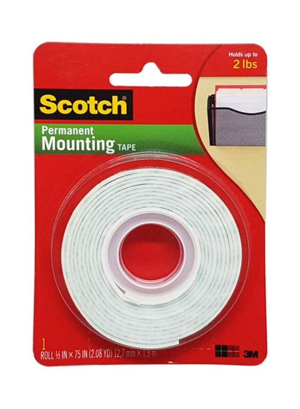 3M Permanent Mounting Tape Roll, White