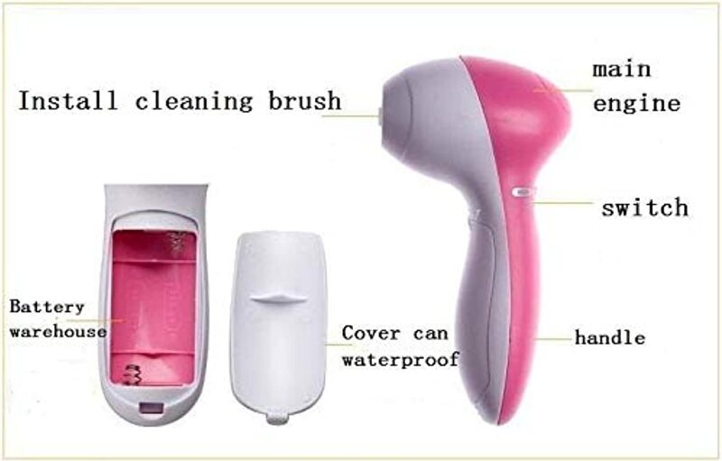 5-In-1 Multifunction Electric Face Facial Cleansing Brush, Pink