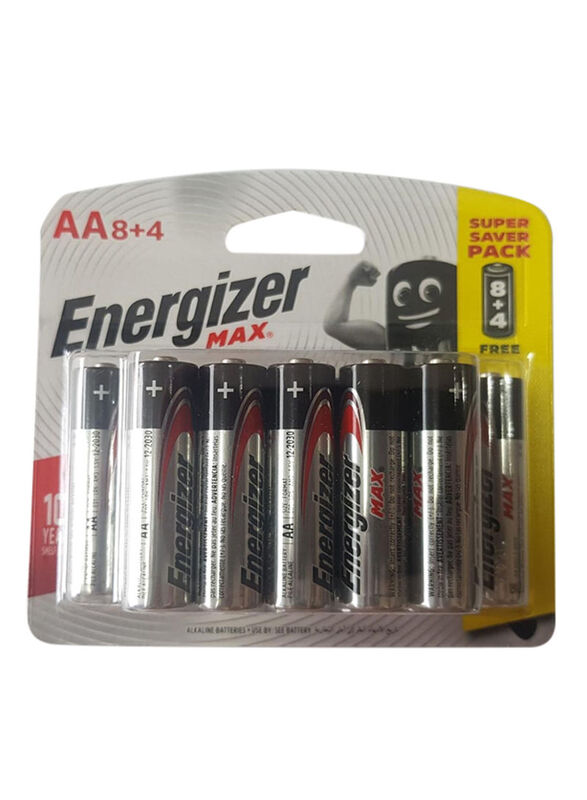 Energizer Max AA Longer Universal Batteries, 12 Piece, Grey/Black