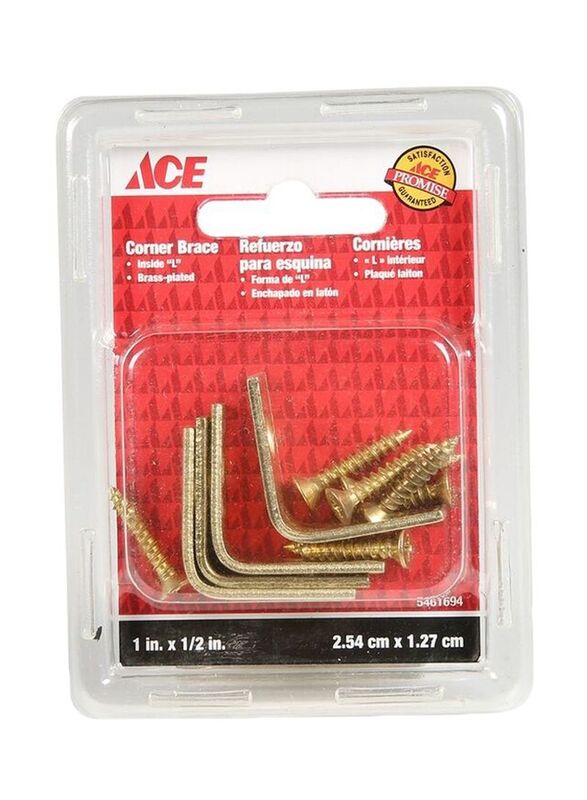 Ace 25mm Corner Brace with Screws, 4 Pieces, Gold