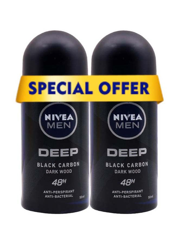 

Nivea Deep Black Carbon and Dark Wood Antiperspirant Roll On, 2 x 50ml