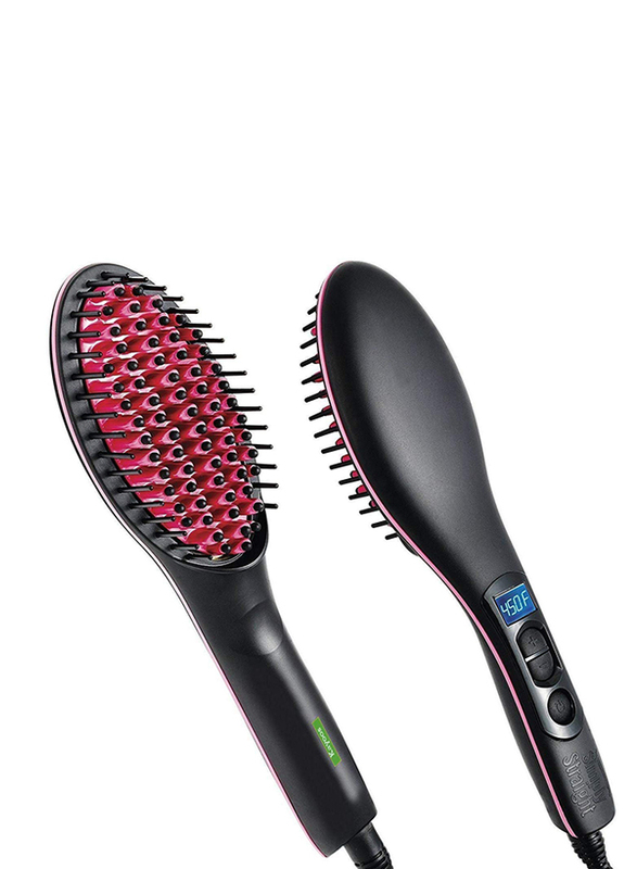 Simply Straight Ceramic Hair Straightening Brush, Black/Pink