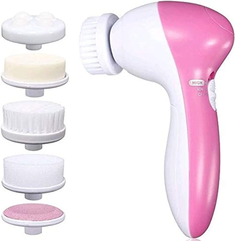 5-In-1 Multifunction Electric Face Facial Cleansing Brush, Pink