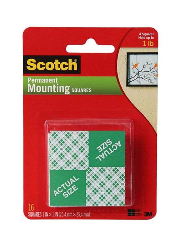 3m Scotch Permanent Mounting Squares, 1 x 1 Inch, 16 Piece, Green/White
