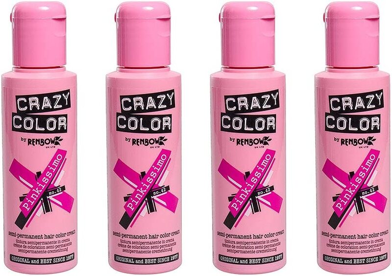 Renbow Crazy Color Semi Permanent Hair Dye Colour, Pinkissimo No.42, 4 x 100ml