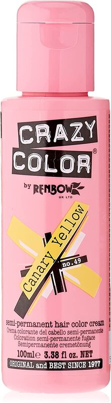 Renbow Crazy Color Semi Permanent Hair Dye Colour Cream, Canary Yellow No.49, 100ml