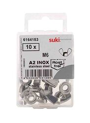 Suki 10mm M6 Stainless Steel Win G Nuts, 10 Pieces, Silver