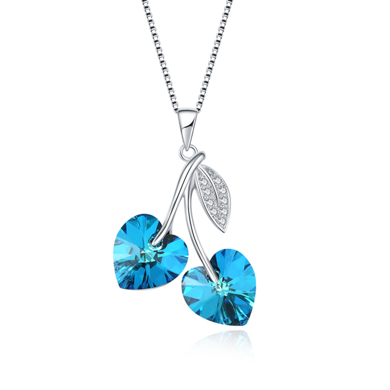 Luxury Bee Swarovski Crystal Pendant Necklace Silver Sterling 925, Necklace for women (Blue Color Heart)