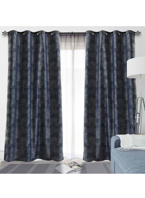 Black Kee 100% Blackout Jacquard Curtains, W59 x L106-inch, 2 Pieces, Cyan