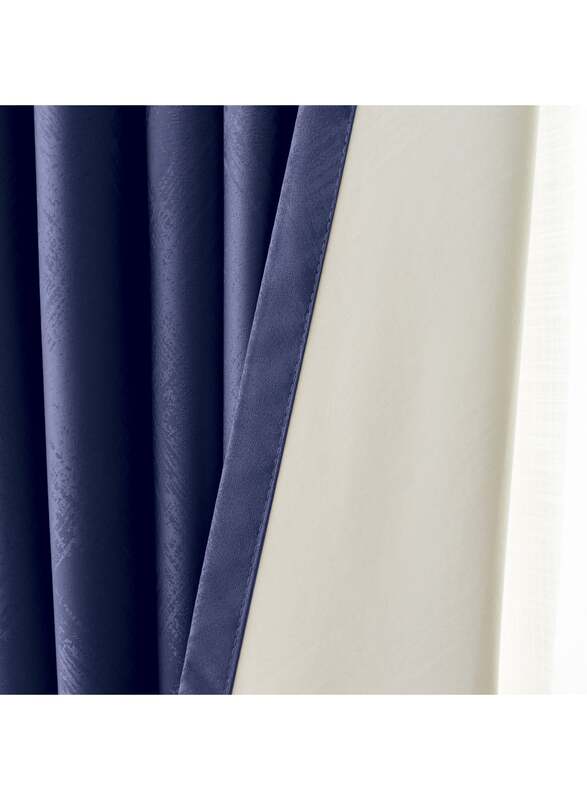 Black Kee 100% Blackout Stylish Jacquard Curtains, W70 x L106-inch, 2 Pieces, Dark Blue