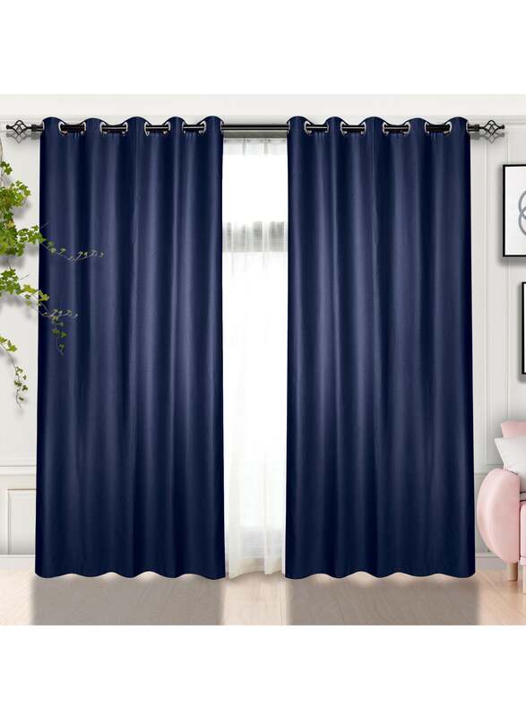 Black Kee 100% Blackout Elegant Textured Jacquard Curtains, W55 x L102-inch, 2 Pieces, Navy Blue