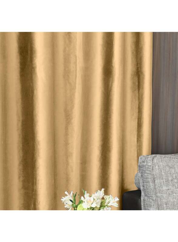 Black Kee 100% Blackout Velvet Curtains, W78 x L106-inch, 2 Pieces, Light Brown