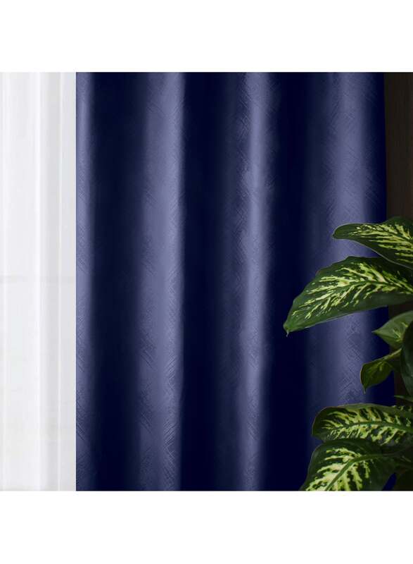 Black Kee 100% Blackout Stylish Jacquard Curtains, W59 x L106-inch, 2 Pieces, Dark Blue