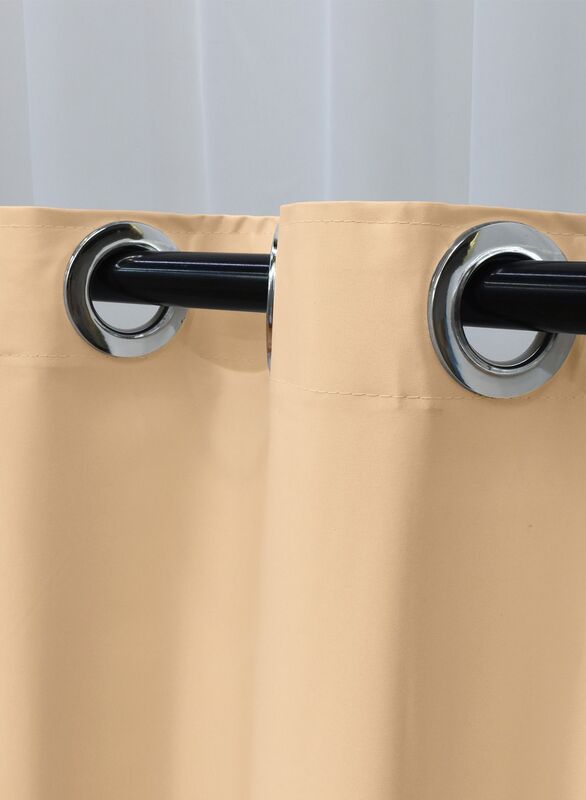 Black Kee 100% Blackout Satin Curtains with Grommets, W98 x L106-inch, 2 Pieces, Light Beige