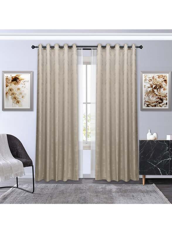 Black Kee 100% Blackout Textured Jacquard Curtains, W52 x L108-inch, 2 Pieces, Sand